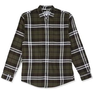 Amazon Essentials Flanellen overhemd voor heren met lange mouwen (verkrijgbaar in grote maat), ruitpatroon, olijfgroen, maat L
