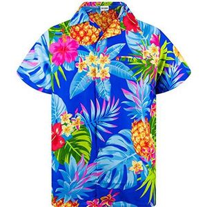King Kameha Funky Hawaïhemd voor dames, korte mouwen, borstzak, Hawaï-print, strand en print op de borst, Ananas Blauw