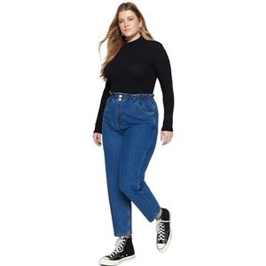 Trendyol Trendyol Damesjeans met hoge taille, rechte pijpen, grote maat, damesbroek (1 stuk), Blauw