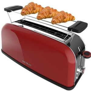 Cecotec Toastin' time 850 Red Long Verticale broodrooster, 1 lange sleuf, 850 W, 2 sneetjes brood, brede gleuf 3,8 cm, broodjesstandaard en opvangbak, roestvrij staal, rood