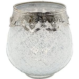 Dekohelden24 Oosterse theelichthouder glas wit met metalen rand 13 x 13 x 14 cm Ø 13 cm