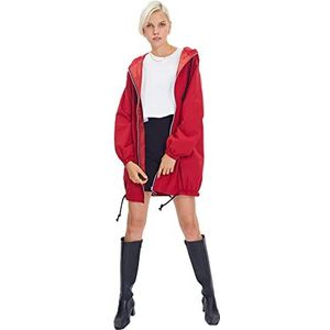 Trendyol Red Oversize Hooded Back Around Rits Gedetailleerde Coats, Rood