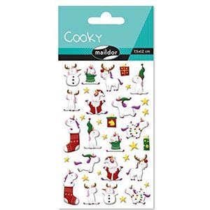 Maildor CY133C Cooky 3D-stickers, 1 vel 7,5 x 12 cm, eenhoorns Kerstmis (34 stickers)