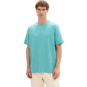 TOM TAILOR T-shirt jacquard pour homme avec motif palmier, 35622 - Teal Palm Jacquard Design, XL