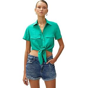 Koton T-shirt Crop Tie Detail modal mélangé pour femme, Vert (811), 42