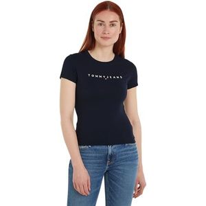Tommy Jeans Slim Linear Tee Ss Ext S/S T-shirts pour femme, bleu, L, Bleu marine foncé, L