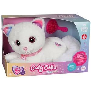 Gipsy Toys - Cuty Bella Fashionista – interactief pluche dier kat Cuty Bella Fashionista – heel zacht dat oplicht op het ritme van mooie melodieën – 30 cm – wit/roze – Franse versie