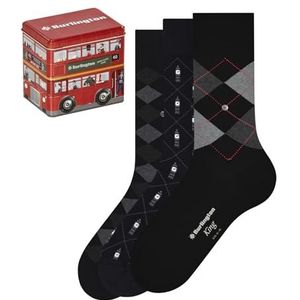 Burlington British Box Set van 3 paar katoenen sokken met motief M herensokken (3 stuks), Veelkleurig (Zwart 0010)