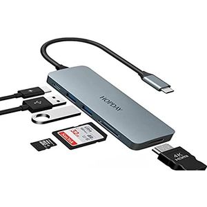 USB C-hub, HOPDAY 6-in-1 adapter met HDMI 4K, 2 x USB 3.0, SD/TF-kaartlezing, 100 W oplaadpoort, USB-C naar compatibel met MacBook, iPad, toetsenbord, muis en meer apparaten
