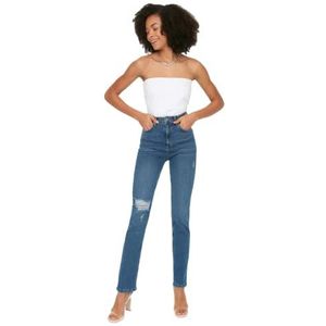 Trendyol Uitlopende jeans met hoge taille voor dames (1 stuk), Navy Blauw