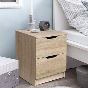 BAKAJI Nachtkastje Slaapkamer, Dressoir Kast 2 Laden Sleufgreep Modern Design MDF Houten Huismeubilair Grootte 50 x 40 x 40 cm (Eiken)