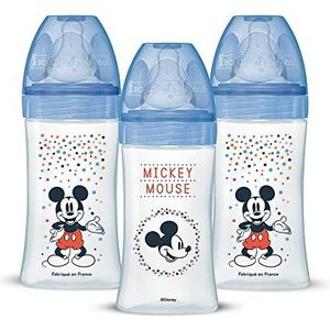Dodie Set van 3 babyflessen tegen koliek initiatie+, Mickey, 270 ml, 0-6 maanden, ronde speen, debiet 2