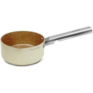 ARTHUR MARTIN, Grand Chef Pot 18 cm, gesmeed aluminium, antiaanbaklaag, geklonken stalen handgrepen en handgrepen, alle soorten vuur, inclusief inductie, crèmekleurig