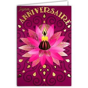Afie 65-1407 verjaardagskaart, motief: lotusbloem, roze en goud, glanzend, licht, ontspanning, wellness, meditatie, zen, met witte envelop, formaat 17,5 x 12 cm