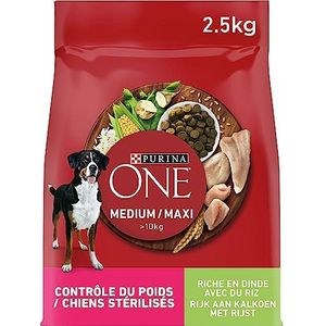 Purina ONE - Droogvoer Medium/Maxi > 10 kg - Gewichtscontrole - Gesteriliseerde honden - Kalkoen/Rijst Smaak - 2,5 kg