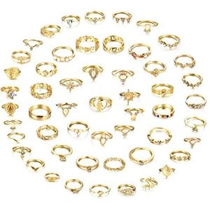 CASSIECA 53PCS Wijnoogst Gouden Knokkel Ringen voor Vrouwen Meisjes Stapelen Finger Strass Gezamenlijke Ring Set Boho Sieraden