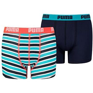 PUMA Set van 2 boxershorts voor jongens, gestreept, Neon rood/blauw