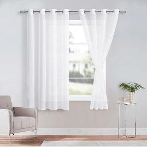 DWCN Sheer gordijn van transparante voile met oogjes, voor woonkamer, babykamer, slaapkamer, wit, 160 x 140 cm (H x B)