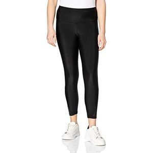 Urban Classics Sportlegging voor dames, met mesh-inzetstukken op het onderste been, hoge tailleband, Shiny Rib Pedaal Pusher, nauwsluitende leggings voor dames, in maten XS-5XL, zwart.
