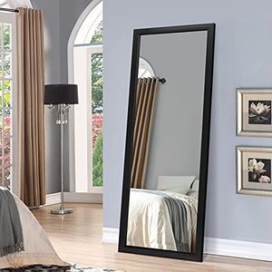 NeuType Spiegel in volledige lengte, grote spiegel met standaard, om op te hangen in de garderobe, slaapkamer, toiletspiegel, zwart (zonder standaard), 139,7 x 40,6 cm