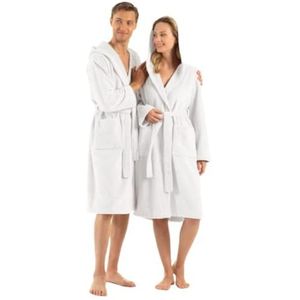 ENGLISH HOME Badjas met capuchon van badstof voor dames en heren, uniseks, met lange riem, maten S/M - L/XL, Wit