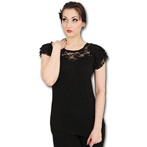 Spiral - Gothic Elegance T-shirt met ruches en kant - zwart, zwart.