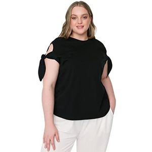 TRENDYOL Dames T-shirt met ronde hals en geweven ronde hals, maat XL, zwart, XL, zwart.