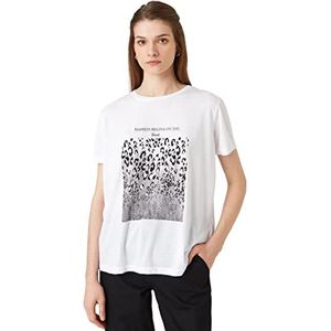 Koton T-shirt à manches courtes et col rond léopard pour femme, Blanc cassé (001), XL