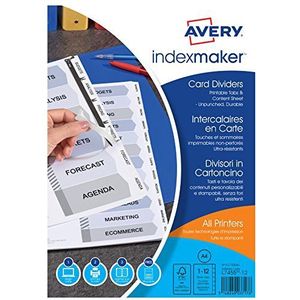 AVERY - IndexMaker register ongeperforeerd met 12 witte toetsen, pagina voor communicatie en tabbladen individueel bedrukbaar, DIN A4, materiaal kaart