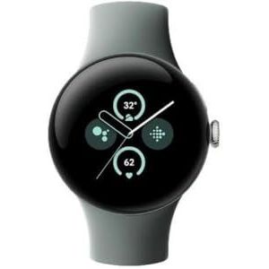 Google Pixel Watch 2 Behuizing van aluminium, champagne, goudkleurig, sportarmband, saliegroen, wifi