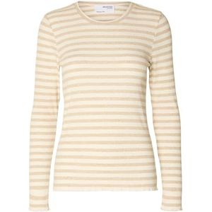 Selected Femme Slfanna Ls Crew Neck Tee Str Noos T-shirt met lange mouwen voor dames, Crème