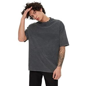 Trendyol T-shirt décontracté en tricot à col montant pour homme, Anthracite, S