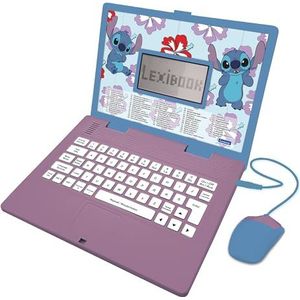 Lexibook, Disney Stitch JC598Di3 Duits/Engels tweetalig leercomputer voor kinderen met 124 talen, schrijven, wiskunde, logica, muziekactiviteiten en spelletjes, paars en blauw