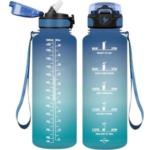 Vikaster Drinkfles, 1,5 liter, met rietje, BPA-vrij, 1500 ml, lekvrij, kunststof, drinkfles voor yoga, reizen, fitness, wandelen, outdoor