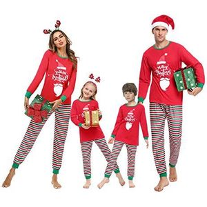 Irevial Kerstpyjama, familie, tweedelige kerstpyjama, met baardprint, kersthoed, pyjama, familie, coördinaten, winter, lange mouwen, voor papa en mama kinderen, Rood-C