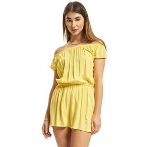 Urban Classics Dames Off Shoulder Shorts Jumpsuit, geel (Bright-Yellow 01684)