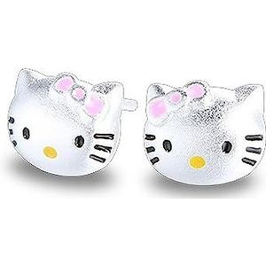 Kaguyo Zilveren oorbellen voor dames, Hello Kitty 925 sterling zilveren oorbellen, schattige kat zirkonia oorbellen voor vrouwen meisjes kinderen, Cubic Zirkonia, Cubic Zirkonia