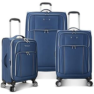 Traveler's Choice Lares uittrekbare koffer met draaischarnier, marineblauw, 3-delig, Navy Blauw, 3 Piece Luggage Set, Grote Softside uittrekbare koffer met zwenkwielen