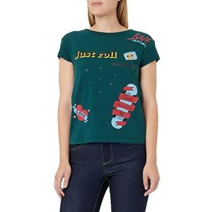 Love Moschino Just Roll with It Print Dames T-Shirt Boxy Fit Korte Mouw, Groen