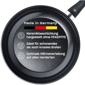 Fissler Essential Black Braadpan met aluminium coating (24 cm) met keramische coating, gemaakt zonder PFAS/PTFE, inductie, Made in Germany