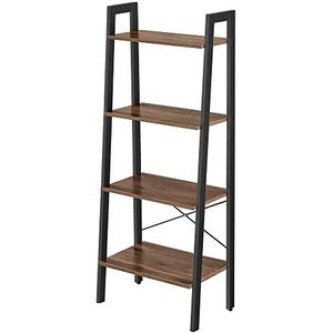 VASAGLE Staand rek, boekenkast, 4 niveaus ladderrek, stabiel metalen frame, eenvoudige montage, voor woonkamer, slaapkamer, keuken, hazelnootbruin-zwart LLS044B03