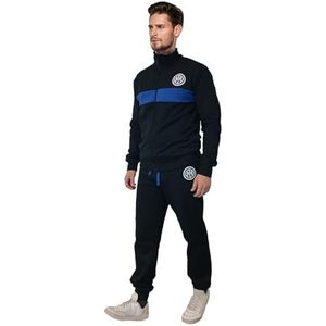F.C. Inter, Trainingspak voor heren en jongens, van gasvormig fleece, sweatshirt + broek, sweatshirt met ritssluiting, maat S, zwart, blauw, officieel product