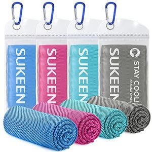 Sukeen Set van 4 verkoelende handdoeken, verkoelende halshanddoeken, sporthanddoeken voor dames en heren (koningsblauw/rood/roze/blauw/donkergrijs)