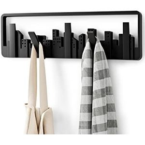 Umbra Skyline Kapstok van kunststof, moderne en ruimtebesparende kapstok met 5 beweegbare haken voor jassen, jassen, sjaals, handtassen en meer, zwart