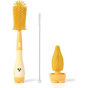 Reinigingsborstel voor babyflessen, 3 borstels in 1, babyfles, drinkfles, fopspeen, rietje van siliconen, BPA-vrij, duurzaam en krasvrij, compact en ergonomisch, staat