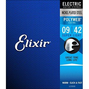 Elixir 12.000 elektrische gitaarsnaren met polyweb Super Light coating (.009-.042)