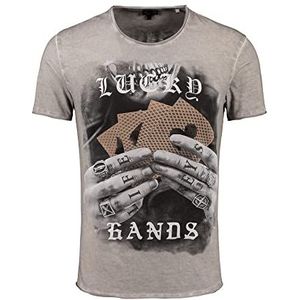 KEY LARGO Lucky Hands heren T-shirt rond zilver (1107), S, Zilver (1107)