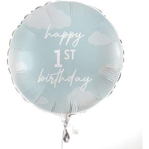 Ginger Ray Ballon rond en aluminium bleu avec inscription « Happy 1st Birthday » - 45,7 cm