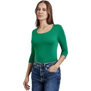 Street One T-shirt basique à manches 3/4 pour femme, Couleur : vert vif, 42