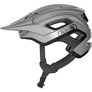 ABUS Cliffhanger Mountainbike-helm, fietshelm voor veeleisende wegen, met grote ventilatieopeningen en TriVider-gordelsysteem, voor dames en heren, zilver, maat S